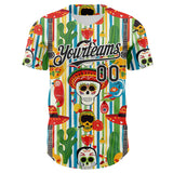 Custom White-Black Cinco de Mayo Sugar Skull Mexican Fiesta Cactus Guitar Authentic Baseball Jersey