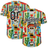 Custom White-Black Cinco de Mayo Sugar Skull Mexican Fiesta Cactus Guitar Authentic Baseball Jersey