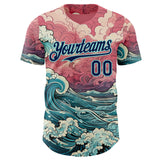 Custom Pink Navy-Ice Blue Japanese Wave Authentic Baseball Jersey