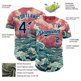 Custom Pink Navy-Ice Blue Japanese Wave Authentic Baseball Jersey