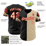 Custom City Cream Black-Red Japanese Wave Split Authentic Baseball Jersey