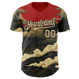 Custom Red Vegas Gold-Black Japanese Wave Authentic Baseball Jersey