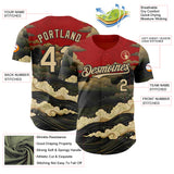 Custom Red Vegas Gold-Black Japanese Wave Authentic Baseball Jersey