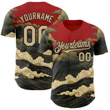 Custom Red Vegas Gold-Black Japanese Wave Authentic Baseball Jersey