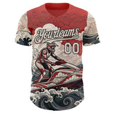 Custom Red Cream-Black Japanese Wave Jet Ski Authentic Baseball Jersey