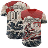 Custom Red Cream-Black Japanese Wave Jet Ski Authentic Baseball Jersey