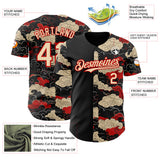 Custom Black City Cream-Red Japanese Wave Authentic Baseball Jersey