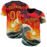 Custom Red Bay Orange-Black Japanese Wave Authentic Baseball Jersey