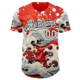 Custom Red White-Black Japanese Wave Authentic Baseball Jersey