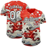 Custom Red White-Black Japanese Wave Authentic Baseball Jersey