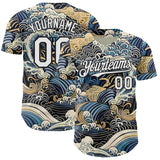 Custom Blue White-Black Japanese Wave Authentic Baseball Jersey