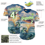 Custom Blue White-Aurora Green Japanese Wave Authentic Baseball Jersey