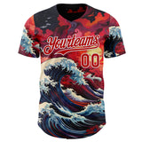 Custom Red-White Japanese Wave Authentic Baseball Jersey
