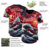 Custom Red-White Japanese Wave Authentic Baseball Jersey