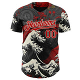 Custom Black Red-Cream Japanese Wave Authentic Baseball Jersey