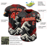 Custom Black Red-Cream Japanese Wave Authentic Baseball Jersey