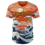 Custom Bay Orange-Navy Japanese Wave Authentic Baseball Jersey