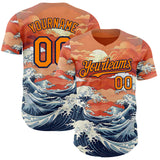 Custom Bay Orange-Navy Japanese Wave Authentic Baseball Jersey