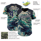 Custom Blue Navy-Cream Japanese Wave Authentic Baseball Jersey