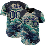 Custom Blue Navy-Cream Japanese Wave Authentic Baseball Jersey