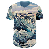 Custom Blue City Cream-Navy Japanese Wave Authentic Baseball Jersey