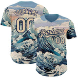 Custom Blue City Cream-Navy Japanese Wave Authentic Baseball Jersey