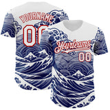 Custom White-Red Japanese Wave Authentic Baseball Jersey