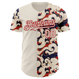 Custom Cream-Red Japanese Wave Authentic Baseball Jersey