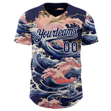 Custom Blue Navy-White Japanese Pastel Wave Authentic Baseball Jersey