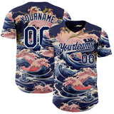 Custom Blue Navy-White Japanese Pastel Wave Authentic Baseball Jersey