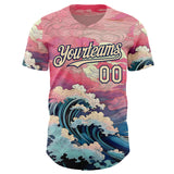 Custom Pink Cream-Navy Japanese Pastel Wave Authentic Baseball Jersey
