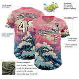 Custom Pink Cream-Navy Japanese Pastel Wave Authentic Baseball Jersey