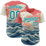 Custom Pink Teal-White Japanese Pastel Wave Authentic Baseball Jersey