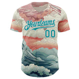 Custom Pink Teal-White Japanese Pastel Wave Authentic Baseball Jersey