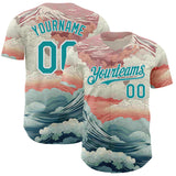 Custom Pink Teal-White Japanese Pastel Wave Authentic Baseball Jersey