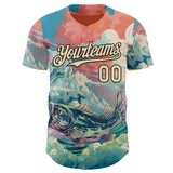 Custom Pink Cream-Black Japanese Wave Fish Authentic Baseball Jersey