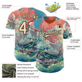 Custom Pink Cream-Black Japanese Wave Fish Authentic Baseball Jersey