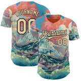 Custom Pink Cream-Black Japanese Wave Fish Authentic Baseball Jersey