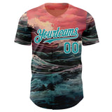 Custom Pink Teal-White Japanese Wave Authentic Baseball Jersey