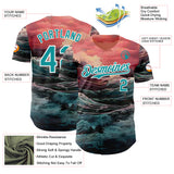 Custom Pink Teal-White Japanese Wave Authentic Baseball Jersey