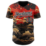 Custom Red Black-White Japanese Wave Authentic Baseball Jersey