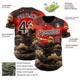 Custom Red Black-White Japanese Wave Authentic Baseball Jersey
