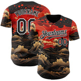 Custom Red Black-White Japanese Wave Authentic Baseball Jersey