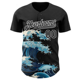 Custom Black-White Japanese Wave Authentic Baseball Jersey