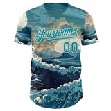 Custom Green Teal-White Japanese Wave Authentic Baseball Jersey