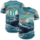 Custom Green Teal-White Japanese Wave Authentic Baseball Jersey