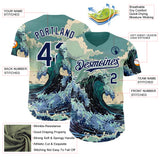 Custom Green Navy-White Japanese Wave Authentic Baseball Jersey