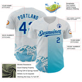 Custom White Royal-Ice Blue Japanese Wave Authentic Baseball Jersey