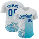 Custom White Royal-Ice Blue Japanese Wave Authentic Baseball Jersey