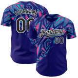 Custom Dark Purple Black-White Geometric Patchwork Asymmetry Authentic Baseball Jersey